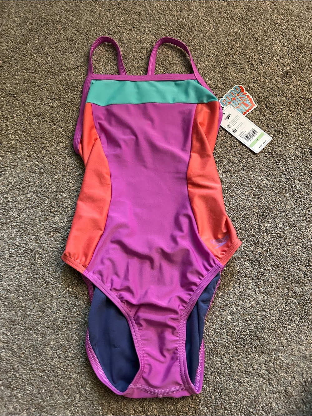 Speedo Women’s One-Piece Swimsuit — Purple, Coral & Aqua Colorblock size 34